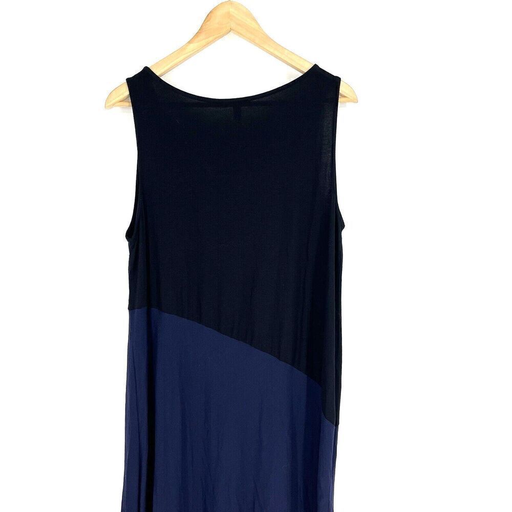 Eileen Fisher Dress Size Large Black Navy Colorblock Sleeveless Midi Jersey Knit - Picture 6 of 8